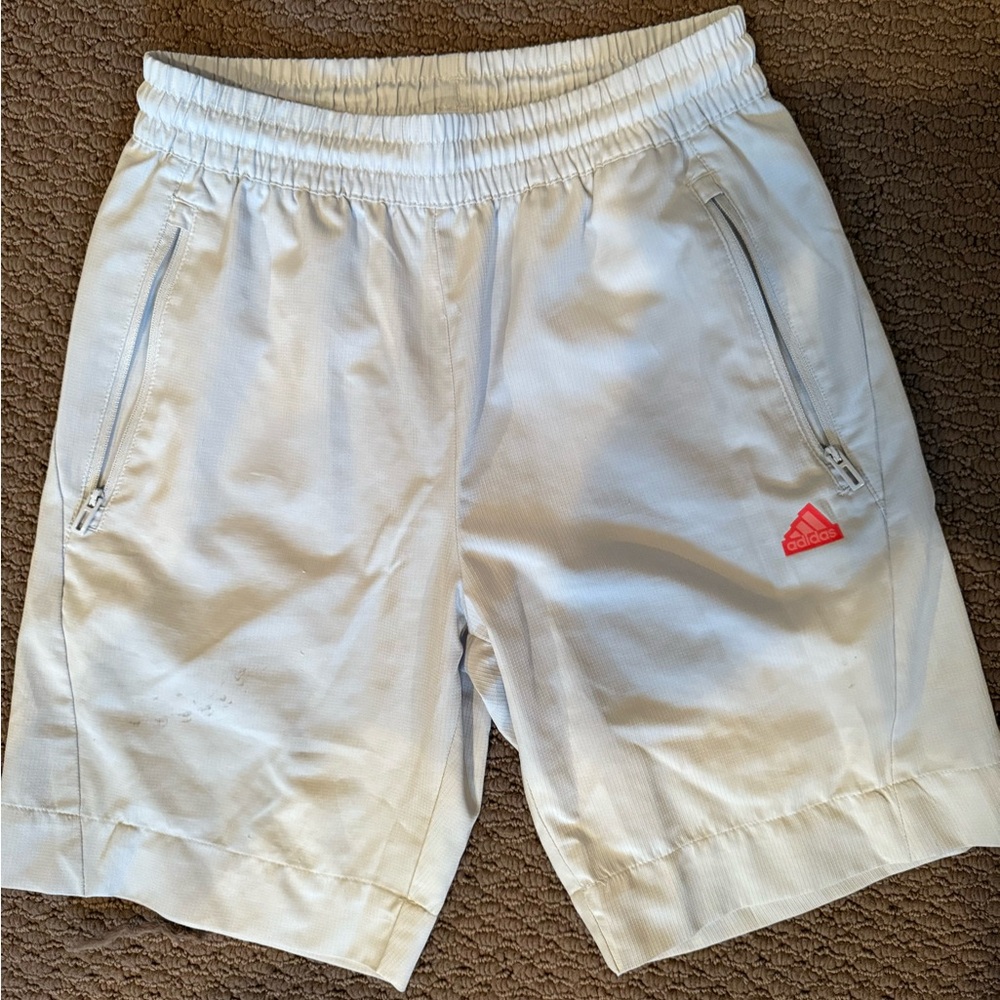 Adidas White and Pink Men's Athletic Shorts